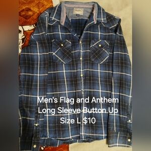 Flag And Anthem Men's Blue Plaid Long Sleeve Shirt